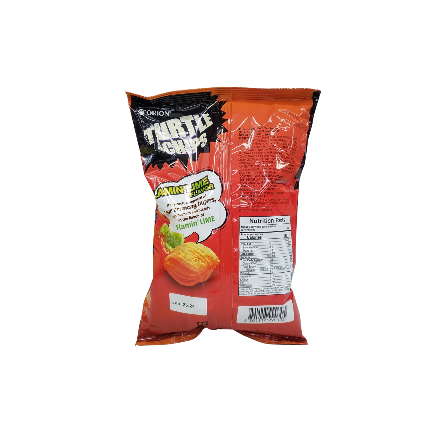 Orion Turtle Chips Flamin' Lime Flavored Snacks - Net weight 5.65oz