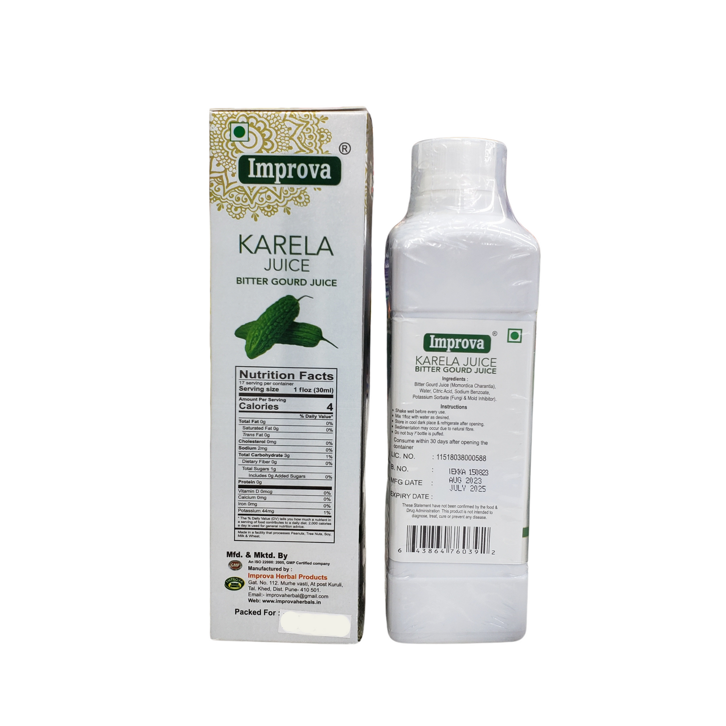 Improva Karela Juice (Bitter Gourd Juice) - Net weight 500ml